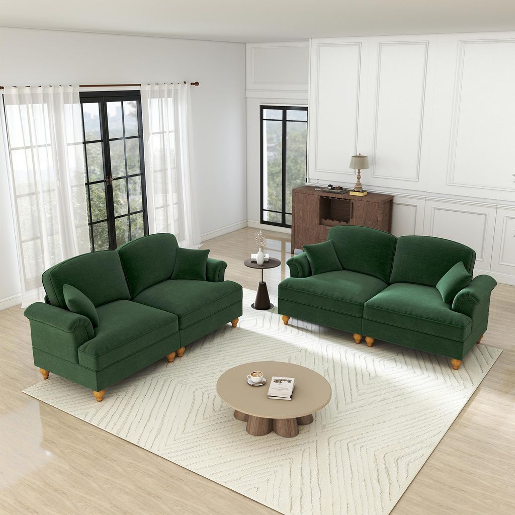 STILVORA 2-Sitzer Sofa L-Form modular mit Hocker und abnehmbarer Rüschenschürze, Couch Chenille-Stoff weich mit Trichter-Armlehnen und Kissen, Ec...