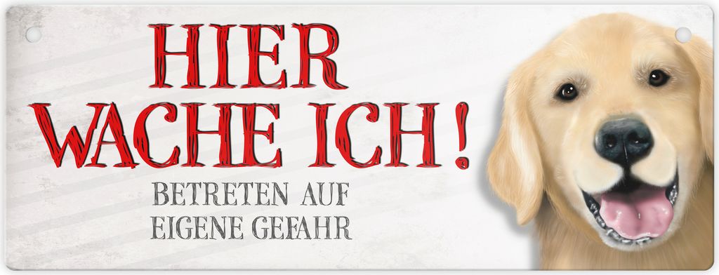 Betreten auf eigene Gefahr - Hier wache ich! Metallschild XL mit Golden