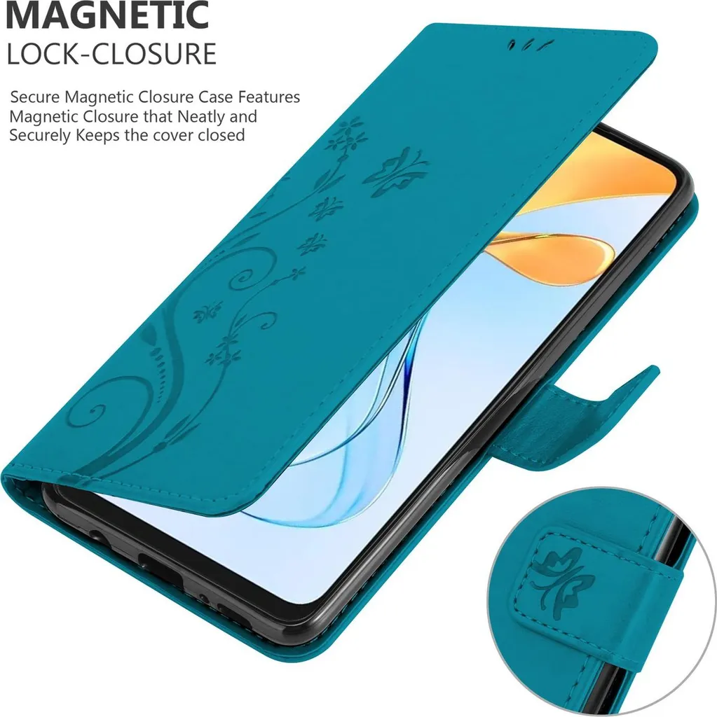 Cadorabo cover per ZTE Blade V50 Vita cover in FLORAL BLUE Cover protettiva dal design floreale con chiusura magnetica, funzione stand e slot per carte di credito Book Case Cover - 4