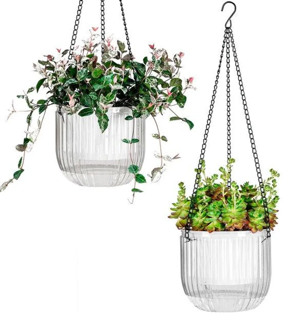 Lot de 2 Pots de Fleurs Auto-arrosants 16,5 cm avec Drainage et Support