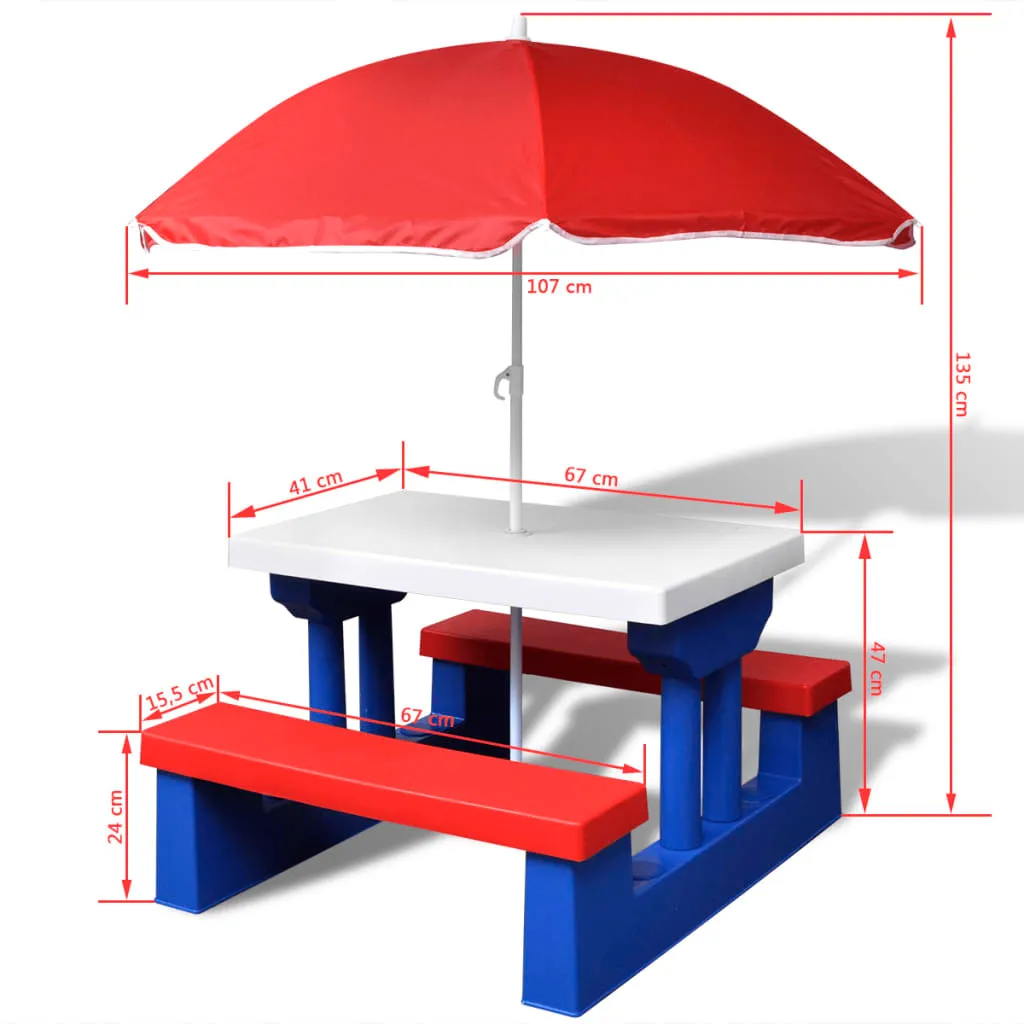 Set Tavolo Picnic Bambini con Panche e Ombrellone Esterno Legno