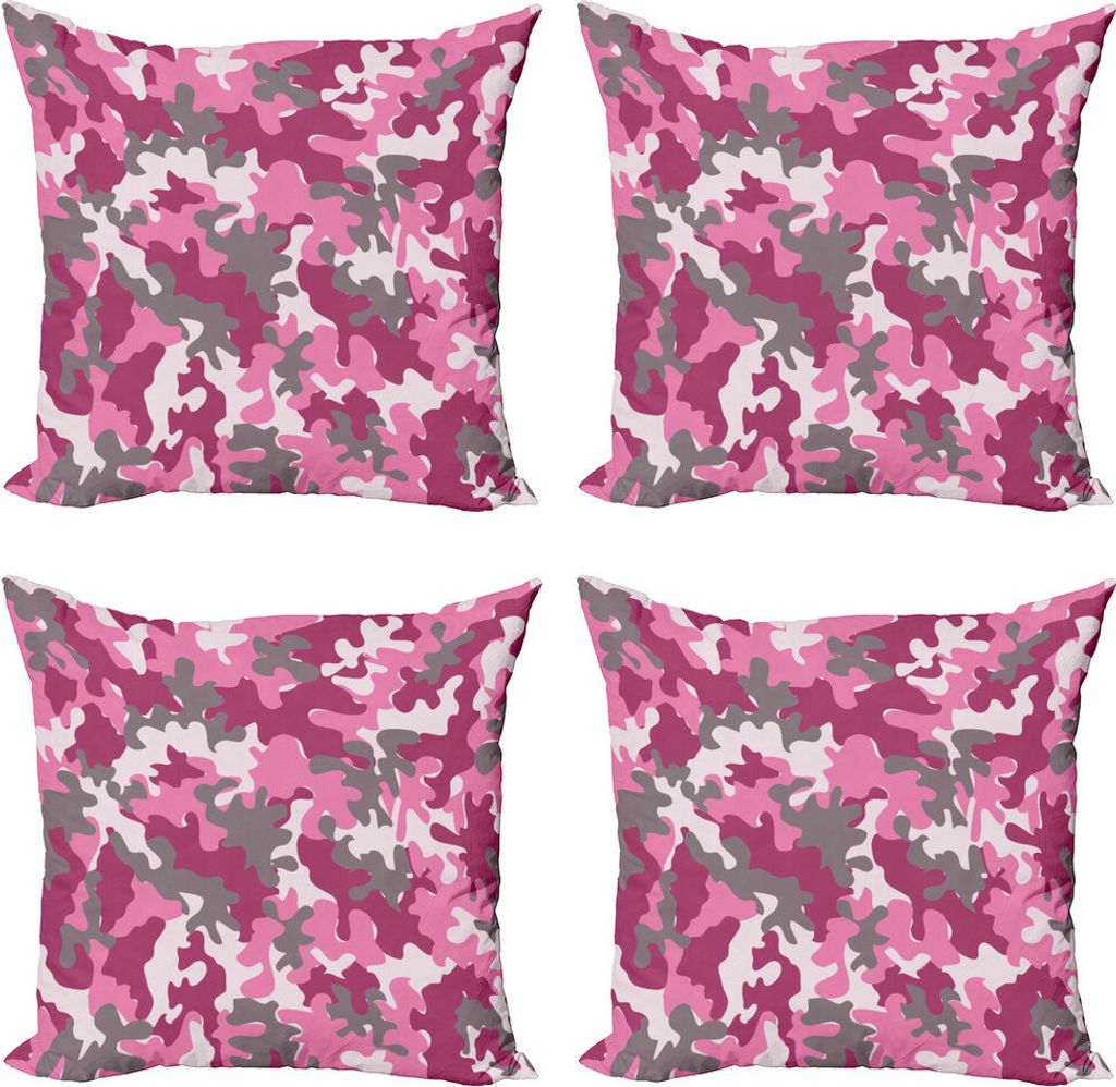 ABAKUHAUS Camo Kissenbezug Set (4 Stück), Feminine Camo Vibrant, Moderner Doppelseitiger Digitaldruck, 40 cm x 40 cm, Magenta Pink Grau