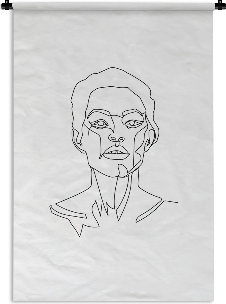 MuchoWow Wandteppich Wandbehang Strichzeichnung - Gesicht - Frau 90x135 cm Tapisserie Dekoration Wandtuch - Baumwolle - Wandskulptur