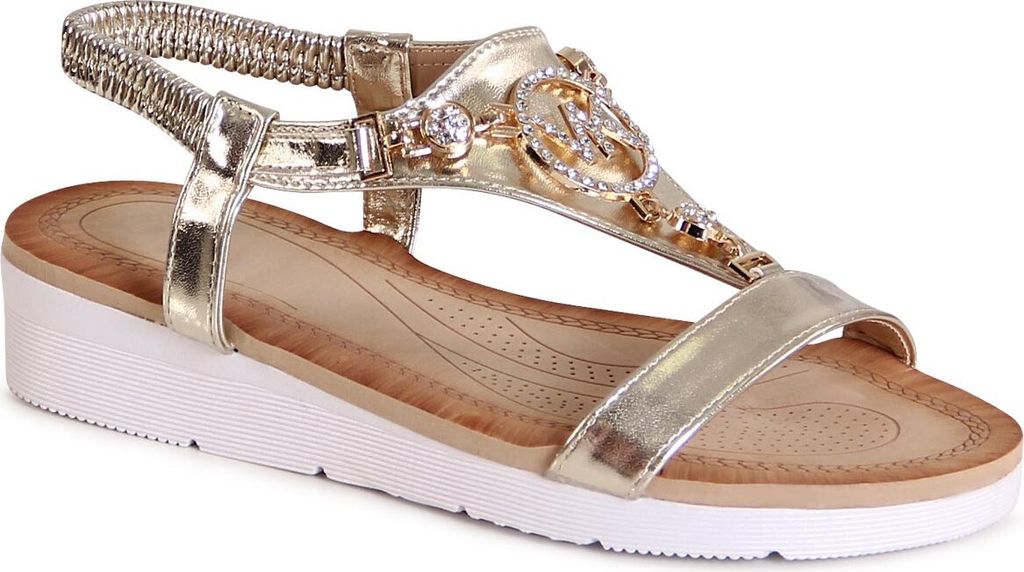 topschuhe24 3003 Damen Riemchen Sandalen Glitzer Sandaletten , Farbe:Gold, Größe:37 EU