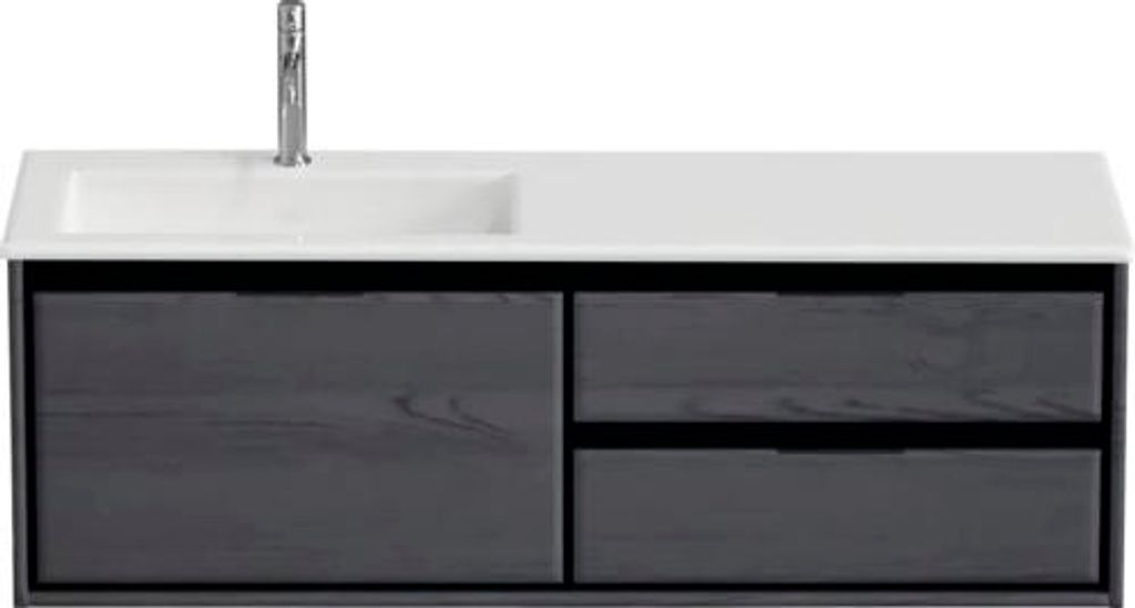 Badmöbel-Set Sanox Loft BxHxT 140,5 x 47 x 45,5 cm Frontfarbe black oak 2-teilig mit Waschtisch Mineralguss Becken links