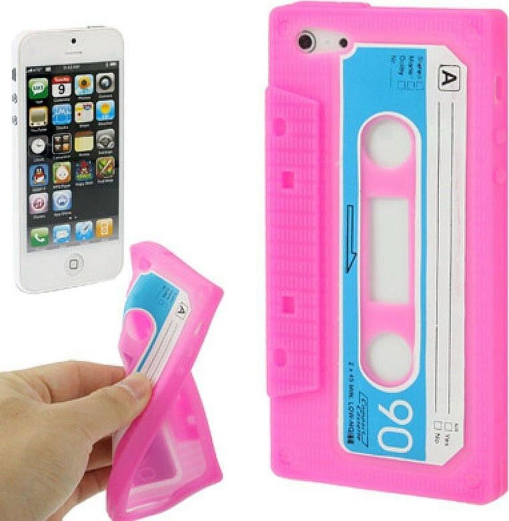 Silikon Hülle Retro Kassette für Handy iPhone 5 / 5s Pink
