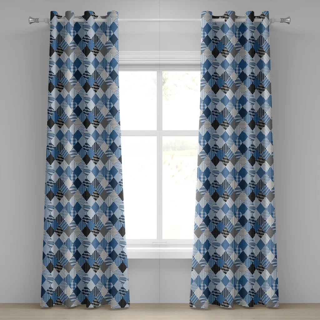 Rideaux pour Baie Vitrée 280x175 cm Style Géométrique Bleu Noir