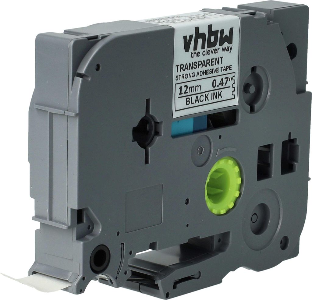 vhbw Schriftband-Kassette kompatibel mit Brother PT 9700PC, 9800PCN, Cube Etiketten-Drucker 8m x 12mm Schwarz auf Transparent, Extra Stark, Laminiert