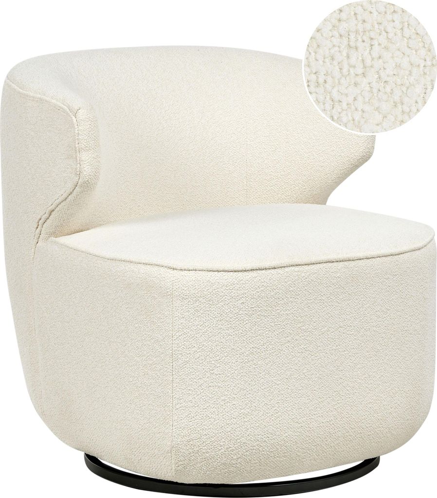 BELIANI Sessel cremefarben Bouclé weicher Teddy-Stoff schwarzes Gestell 360° drehbar industrieller Stil