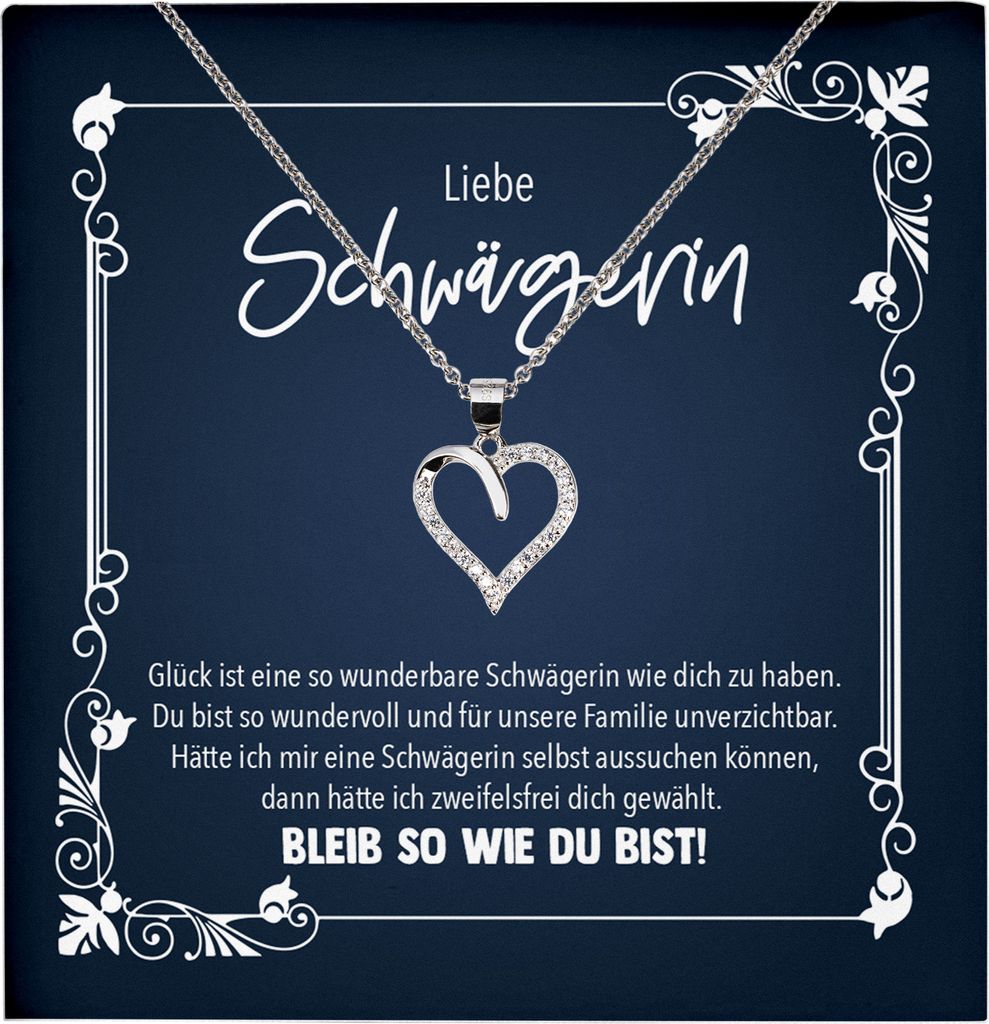 22Feels Echt Silber Halskette - Schwägerin Geschenk Frauen Schmuck Set Hochzeit Geburtstag Weihnachten - Herz Anhänger, Karte