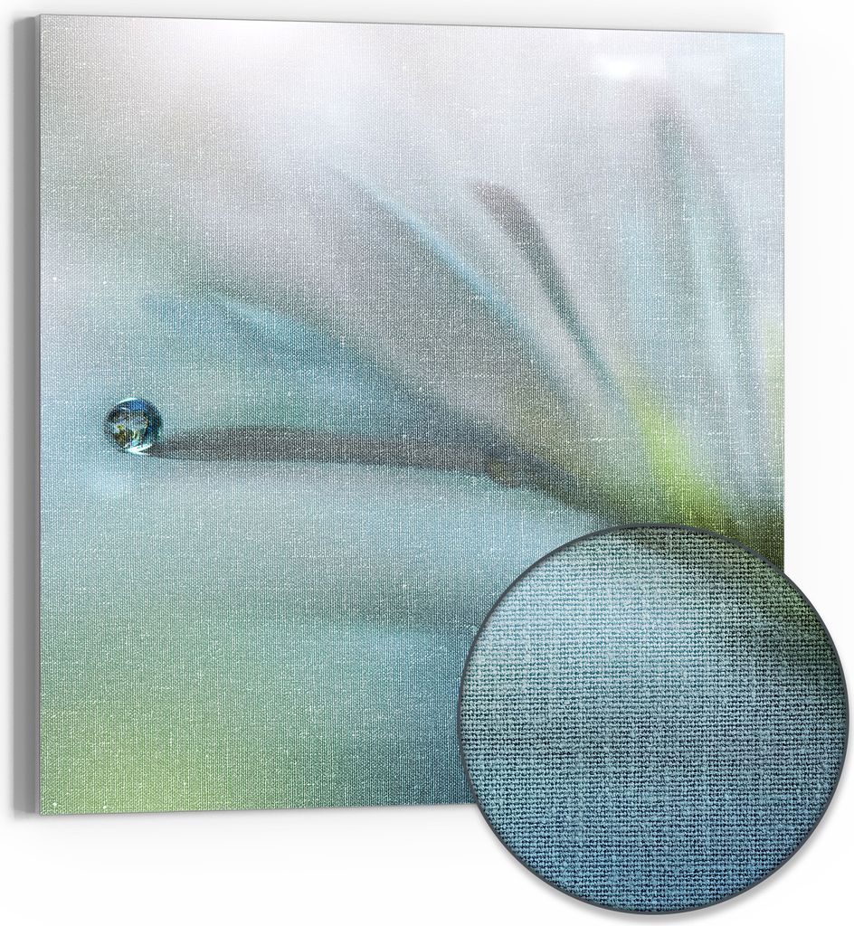DEQORI Hybrid Leinwand Bild 30x30 cm 'Flüchtiger Tropfen' Wandbild Glas flach modern