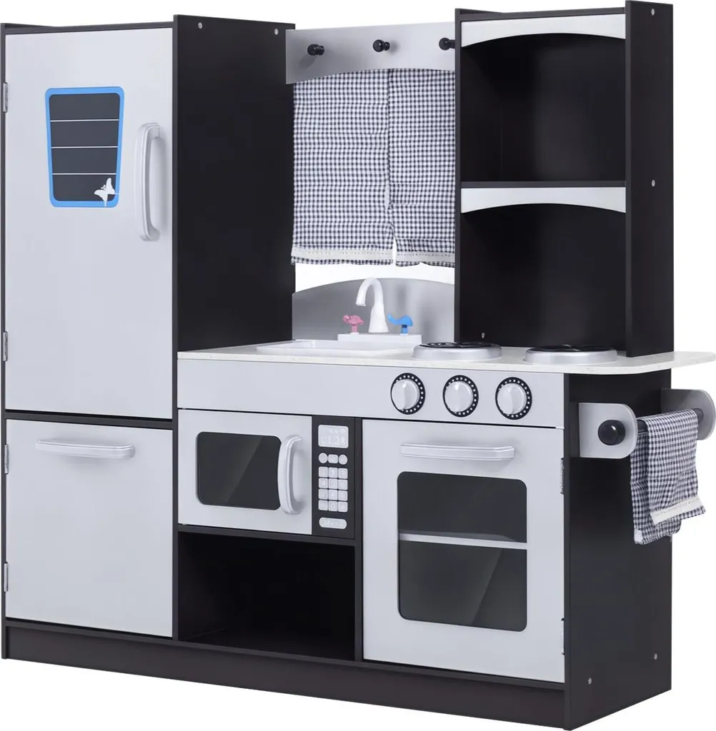 Cuisine de jeu en bois MDF P2 et Pin massif sans piles Argent/Marron