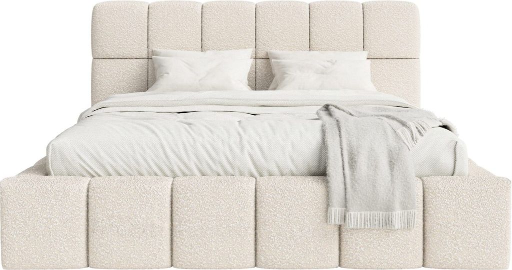 FEDVE Polsterbett Lund aus Bouclé-Stoff 200x200 cm, Creme