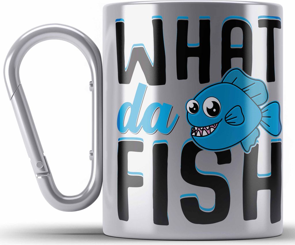 Trendation - Angler Fischer Edelstahl Tasse Karabiner Geschenk Raubfische Hobbyangler Hecht Forelle Barsch Angeln Karabiner Edelstahl Tasse Karabin...