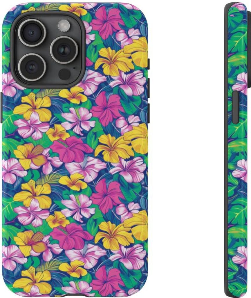 Tropisches Hibiskus-Blumenmuster – Hülle Kompatibel mit iPhone 15 Pro Max