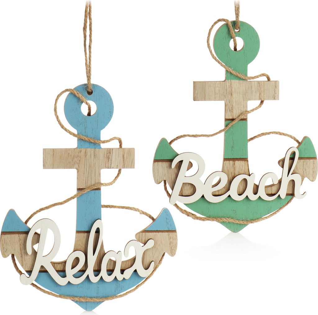 com-four 2x Hängedeko aus Holz - Türschild im Anker-Design - maritime Vintage Wanddeko für Bad, Küche, Flur, Wintergarten, Gästezimmer - dek...