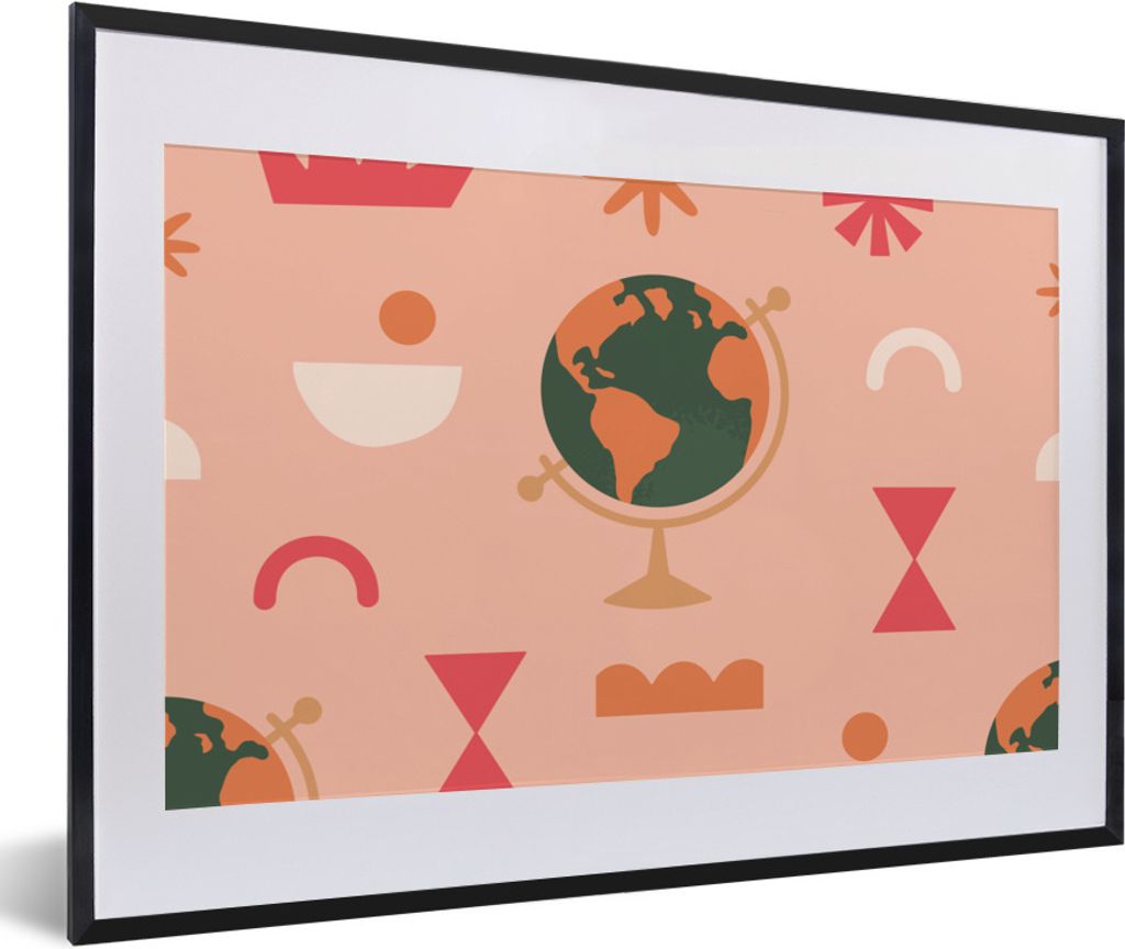 MuchoWow Gerahmtes Poster Weltkugel - Rosa - Abstrakt 60x40 cm - Poster mit Schwarzem Bilderrahmen Wandposter Rahmen Foto Bilder - Schlafzimmer -...