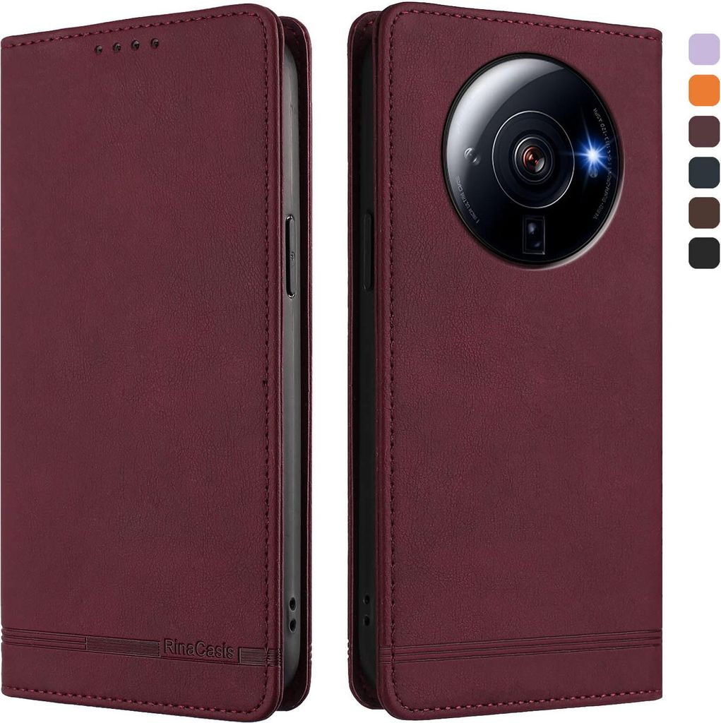 Hülle für Xiaomi 12S Ultra, Retro Kunstleder Ständer Klapphülle mit Kartenfächer und Magnetische Rot