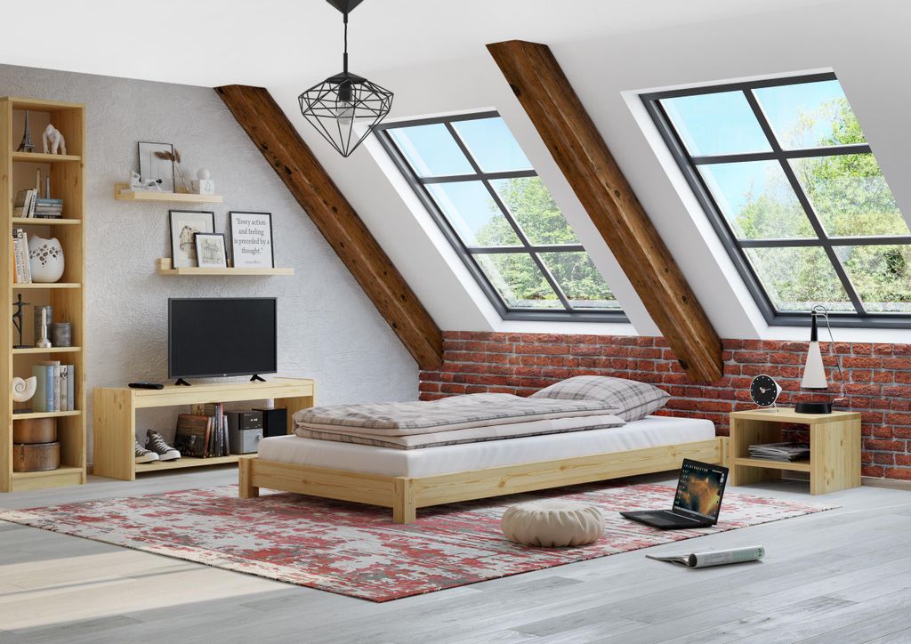 Tre varianti di letto singolo futon molto basso 90x200 in Immagine del prodotto 
