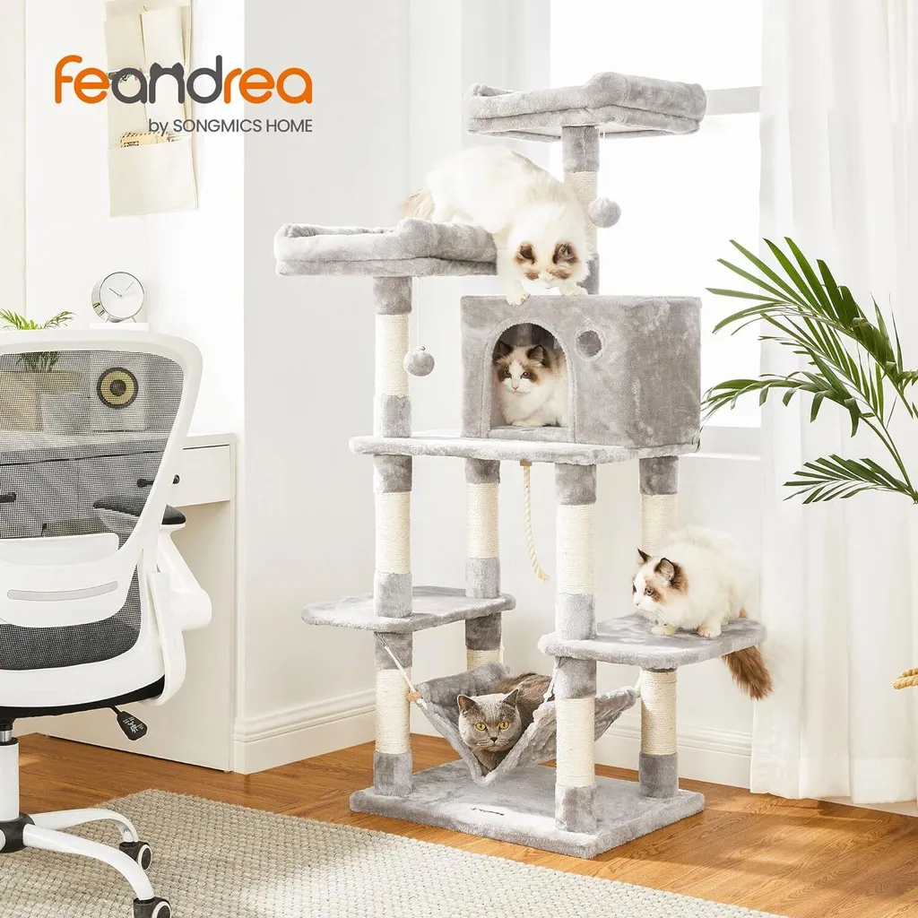 Arbre à Chat avec Pompons et Griffoirs en Sisal 150 cm Gris Clair