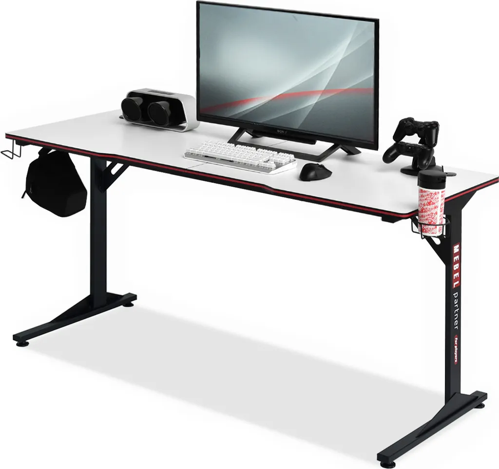Bureau 160 HARO idéal pour le télétravail et setup gaming noir et blanc