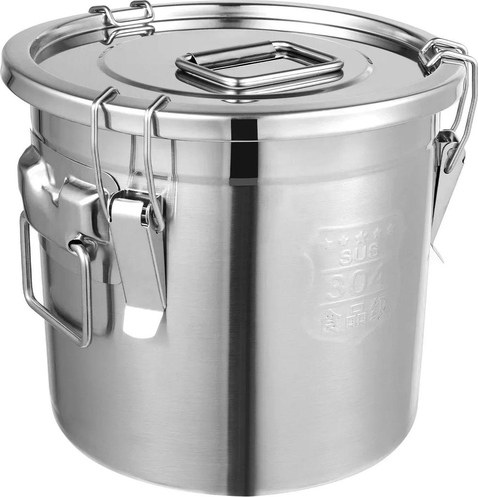Vorratsbehälter - 12 l Edelstahleimer - Luftdichter Deckel - Bügelverschluss - 28×25 cm - 0,6 mm Wandstärke - Zylindrisch - Silber
