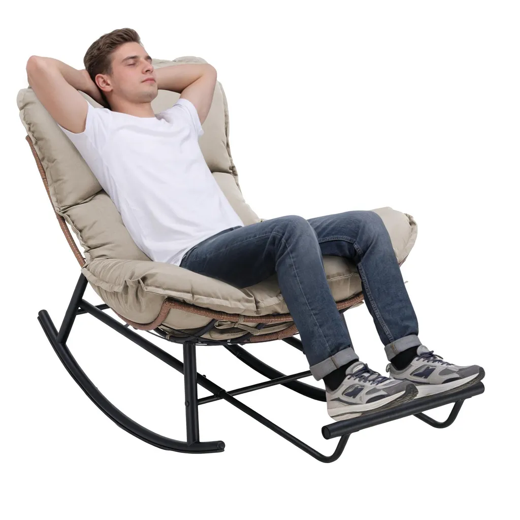 Fauteuil à bascule COMHOMA marron clair avec repose-pieds extensible - 9