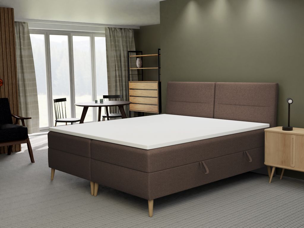FEDVE Boxspringbett Schlafzimmerbett MUDAN mit 2 Bettkästen, Doppelbett mit Bonell-Matratze und Topper 180x200