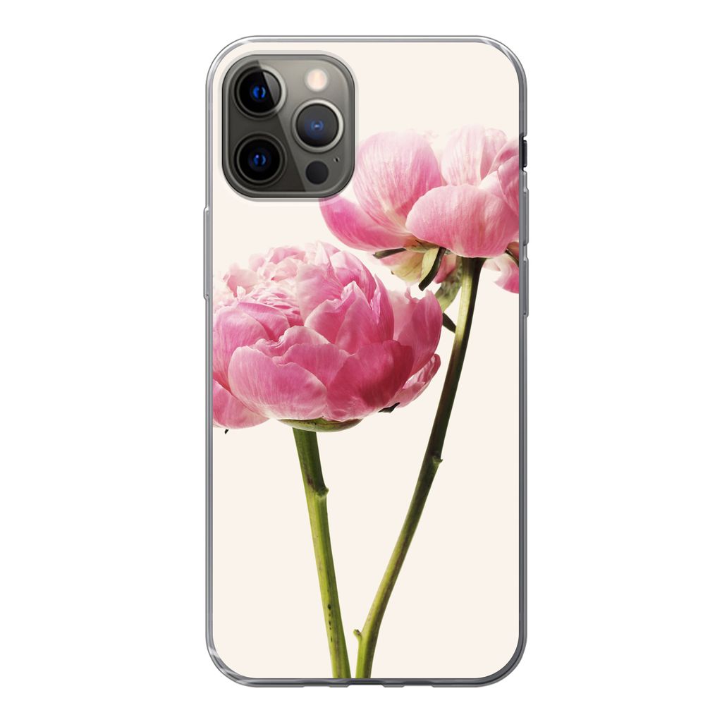 MuchoWow Handyhülle Schutzhülle Hülle für iPhone 12 Pro Blumen - Blüte - Rosa Silikon Softcase Handy Hülle - Abdeckung