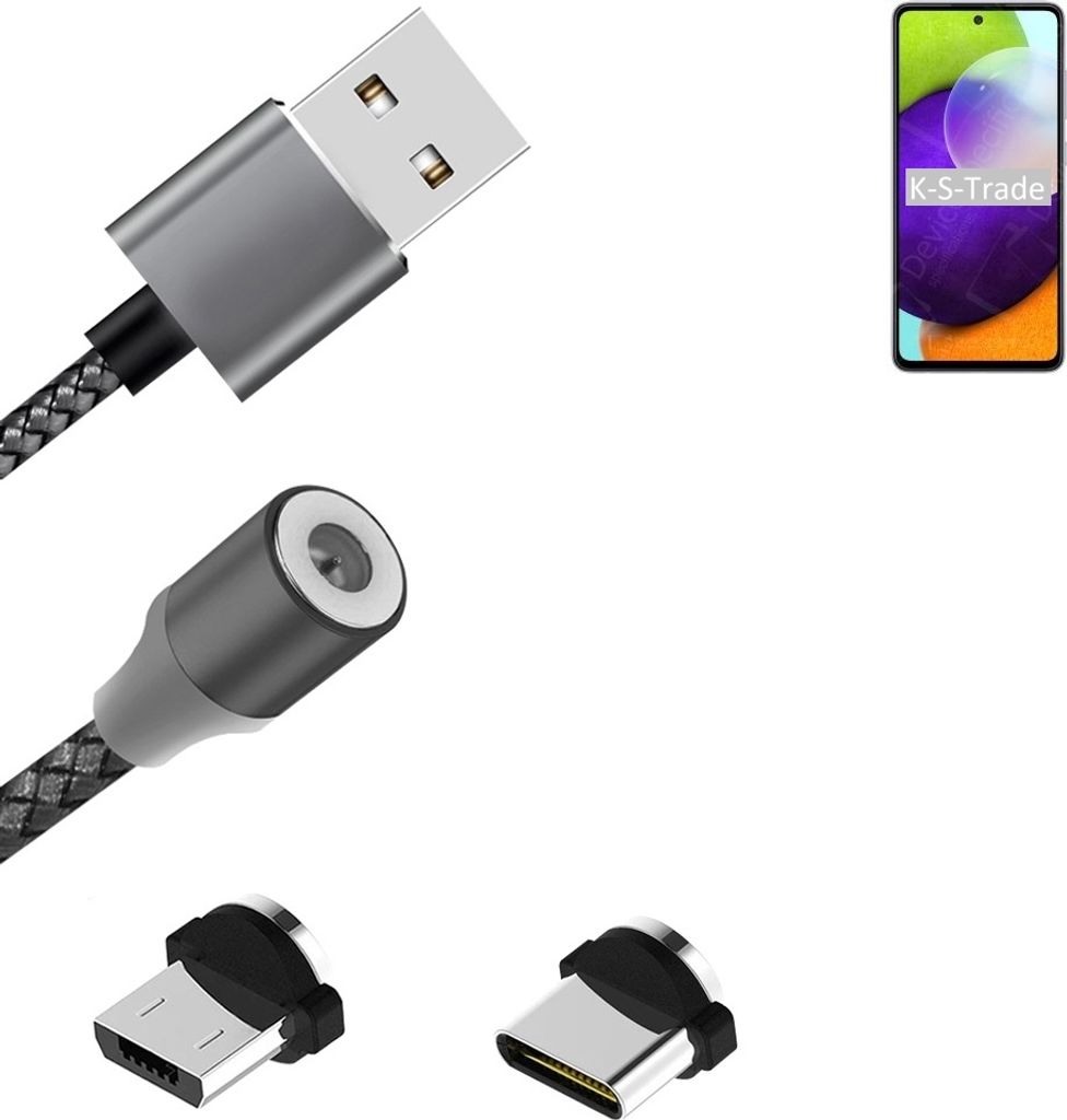K-S-Trade Hochwertiges Magnet-Lade-kabel Sync-Kabel Daten-Kabel für Samsung Galaxy A52 mit USB-Typ-C-Anschluss und Micro-USB-Anschluss 2A bis zu