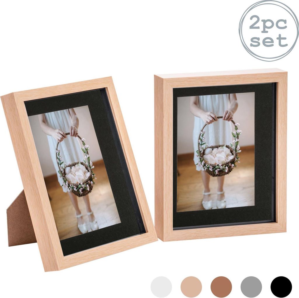Nicola Spring Stück 2 8 x 10 3D-Schatten-Kasten-Foto-Rahmen-Set - Craft Anzeigen Bilderrahmen mit 5 x 7 Montage - Glas Aperture - hellen Holz / Sc...