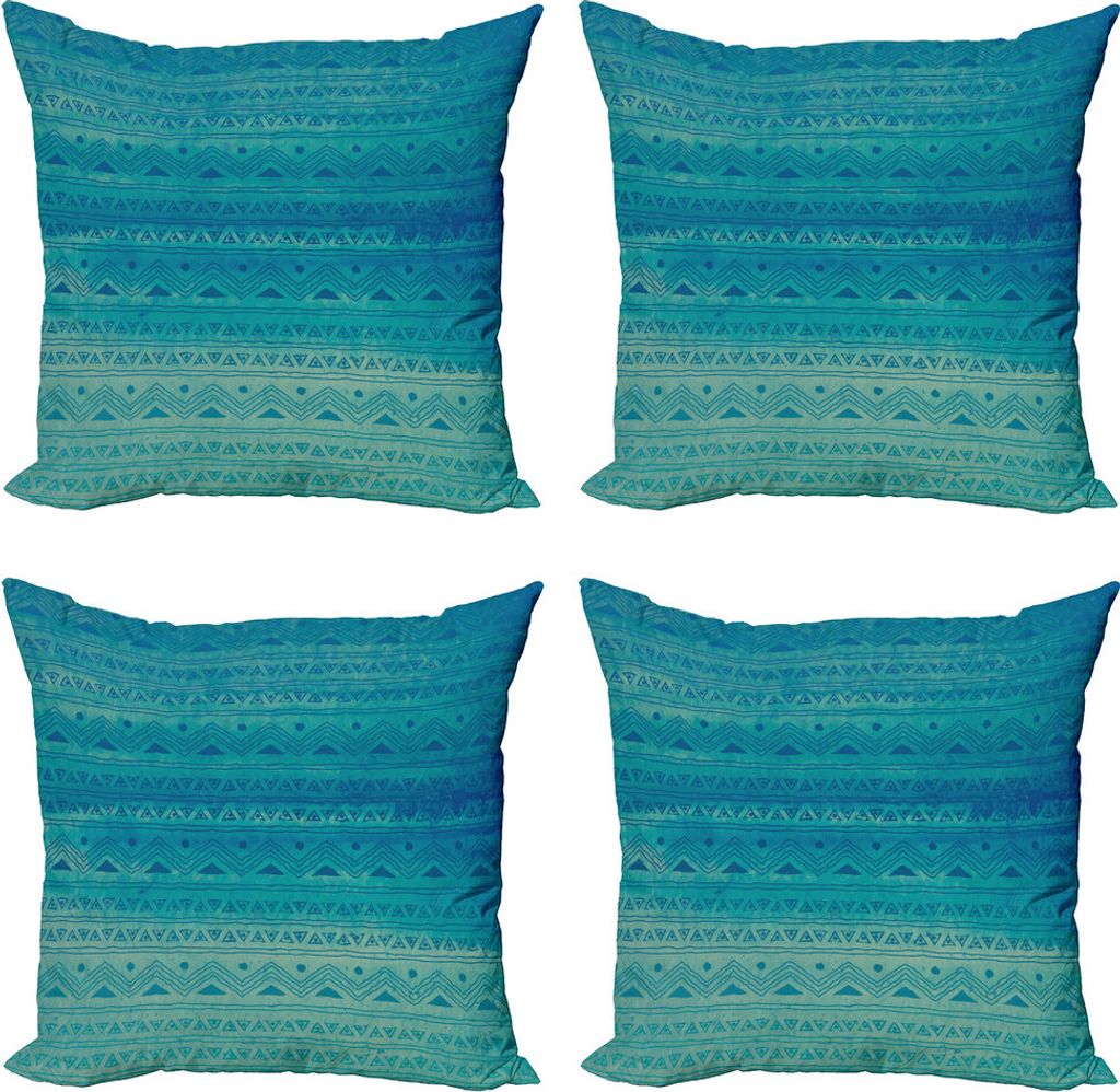 ABAKUHAUS Stammes Kissenbezug Set (4 Stück), kreative Triangles, Moderner Doppelseitiger Digitaldruck, 40 cm x 40 cm, Sea Blue und Kadett-Blau