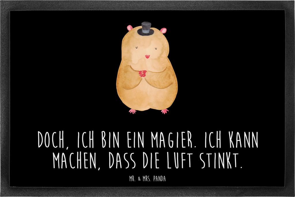 Mr. & Mrs. Panda Gummimatte Hamster Hut 60 x 90 cm - Schwarz - Geschenk, Schmutzfangmatte, teppichmatte, Zauberer, Schmutzmatte, Zwerghamster, Zyli...