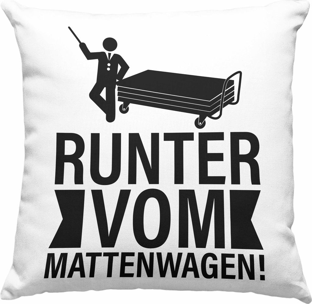 Trendation - Sportlehrer Geschenk Deko-Kissen mit Füllung 40x40 Runter Vom Mattenwagen Lehrer Geschenkidee Schule Abi Geschenke (Grau)
