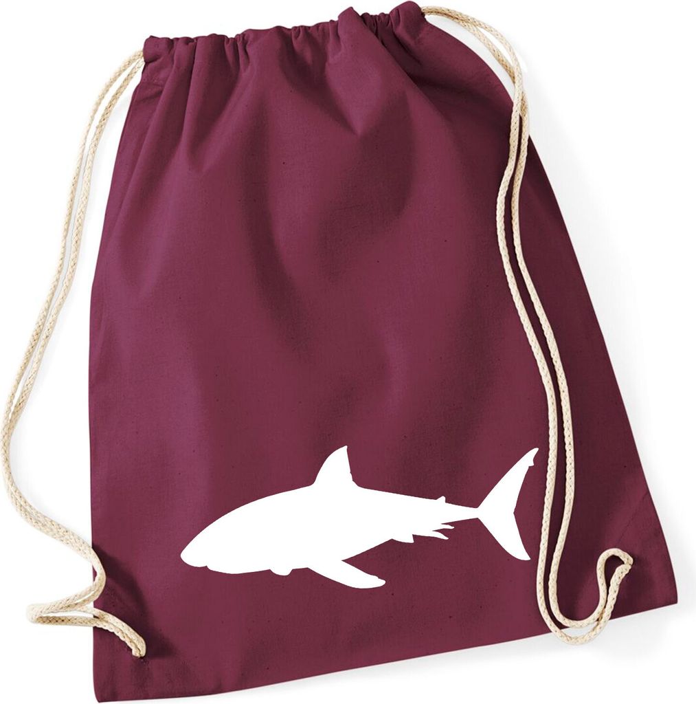 Huuraa Turnbeutel Hai Silhouette 12 Liter Burgundy Baumwolle Rucksack Geschenkidee