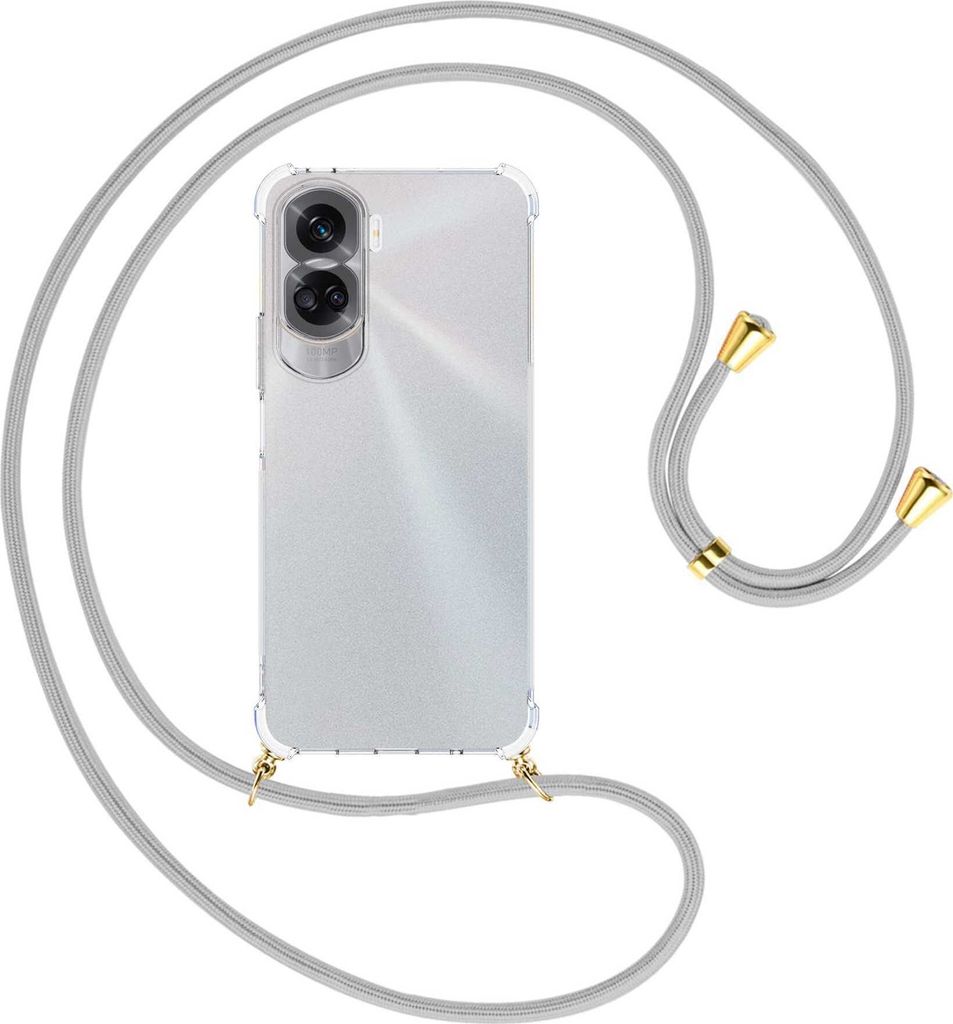 Handykette Backcover-Schutzhülle mit Band (Metall goldfarben) für Honor 90 Lite 5G (6.7'') - silbergrau
