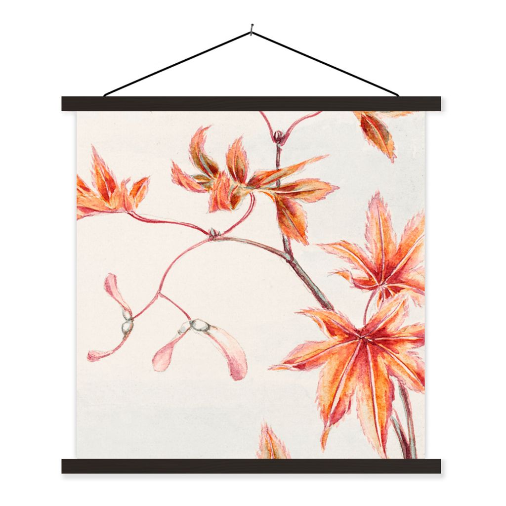 MuchoWow Textilposter Japan - Ahorn - Herbst - Vintage 120x120 cm mit schwarzem Rahmen - Aufhängungsset