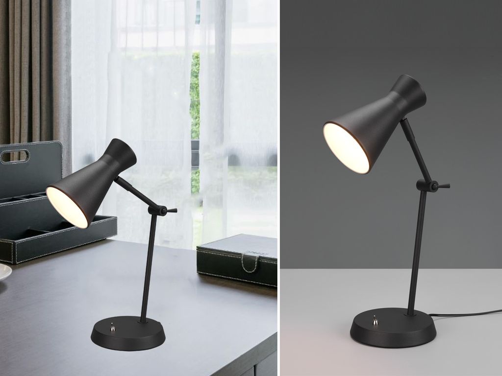 Minimalistische LED Schreibtischlampe Schwarz, Gelenkarm Tischleuchte Höhe 50cm
