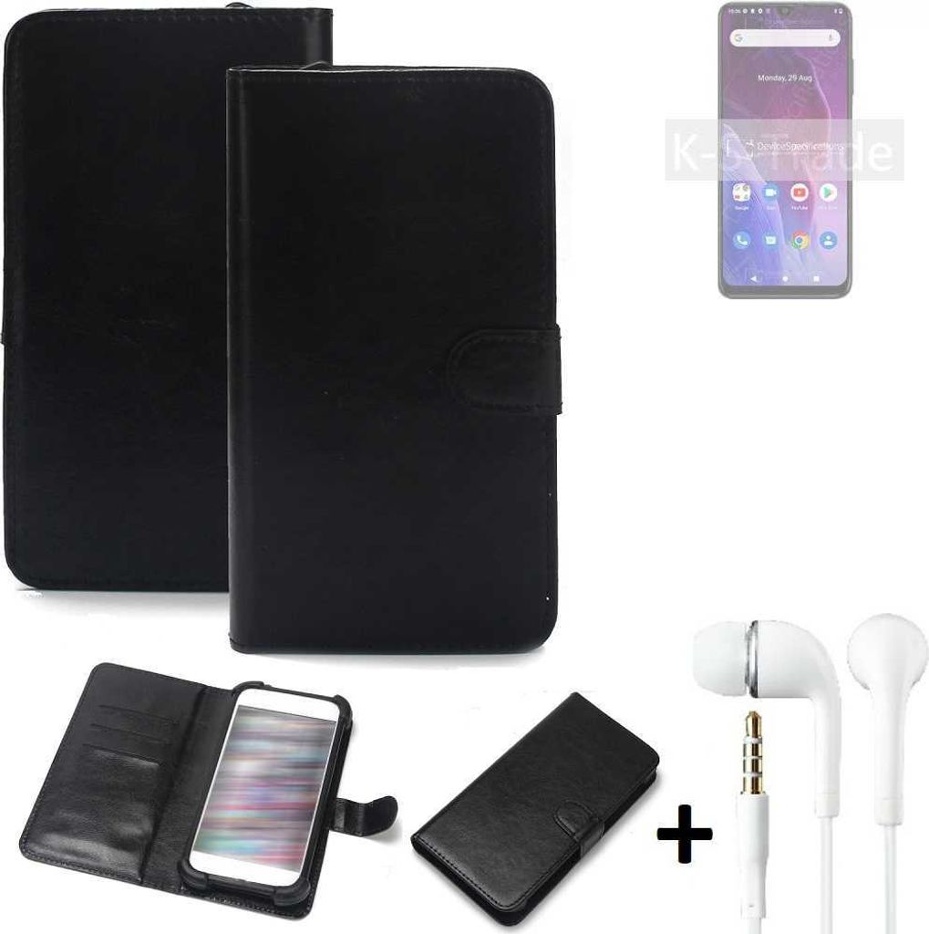 K-S-Trade Wallet Case Handyhülle kompatibel mit Cubot P60 Schutzhülle Flip cover Flipstyle Tasche Hülle Flipcover Slim Bumper schwarz + in ear