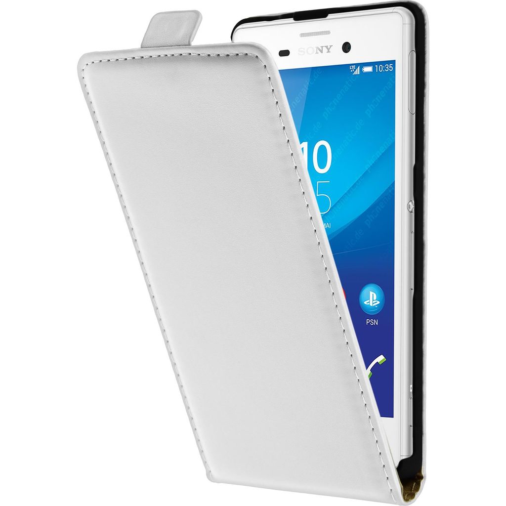PhoneNatic Kunst-Lederhülle kompatibel mit Sony Xperia M4 Aqua - Flip-Case weiß + 2 Schutzfolien