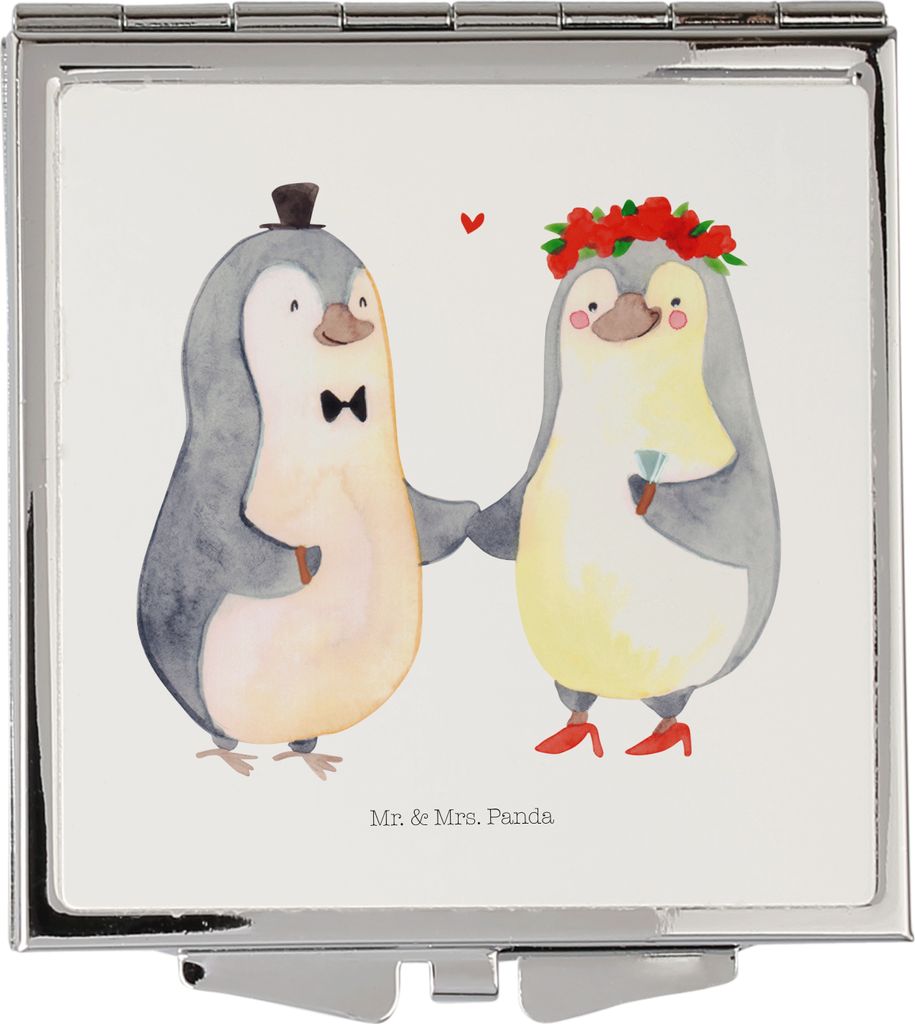 Mr. & Mrs. Panda Kosmetikspiegel Pinguin Heirat - Weiß - Geschenk, Freundin, Verheiratet, Spiegel Für Handtasche, Mann, Just Married, Schminkspie...