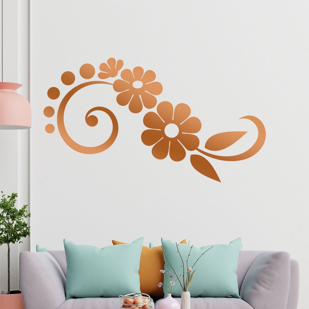Blume - Linien Punkte Wandtattoo in 6 Größen - Wandaufkleber Wall Sticker - Dekoration, Küche, Wohnzimmer, Schlafzimmer, Badezimmer