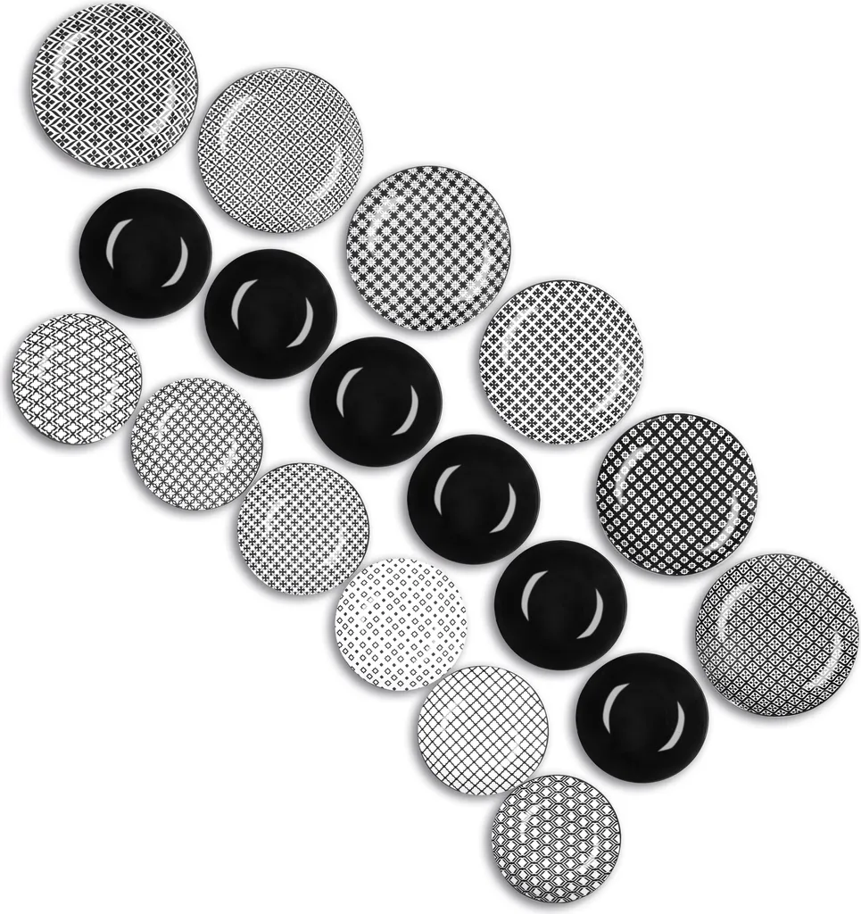 Set di stoviglie Excelsa 18 pezzi piatti monocromatici in porcellana e gres bianco e nero