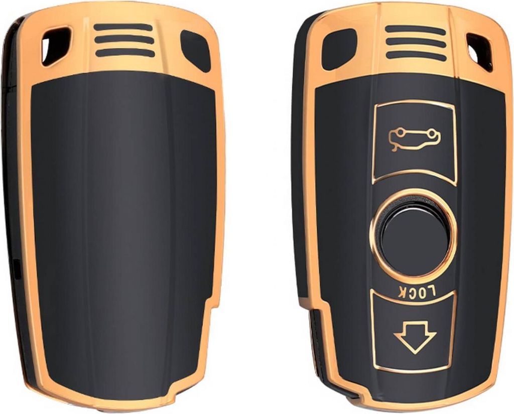 Dutch Shield - TPU Autoschlüssel Hülle für das Bmw Schlüssel - Schutzhülle Schlüsselhülle Cover E4 Gold, Schwarz
