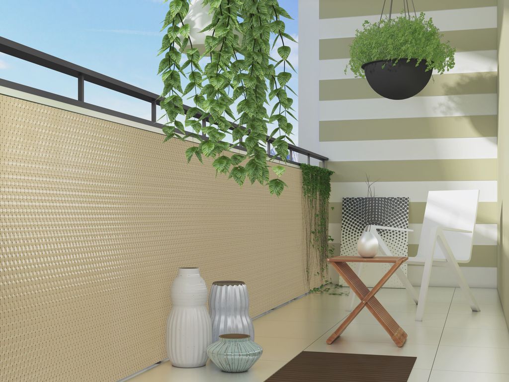 Polyrattan PVC Sichtschutzmatte 300x90 Balkon Zaun Produktbild 