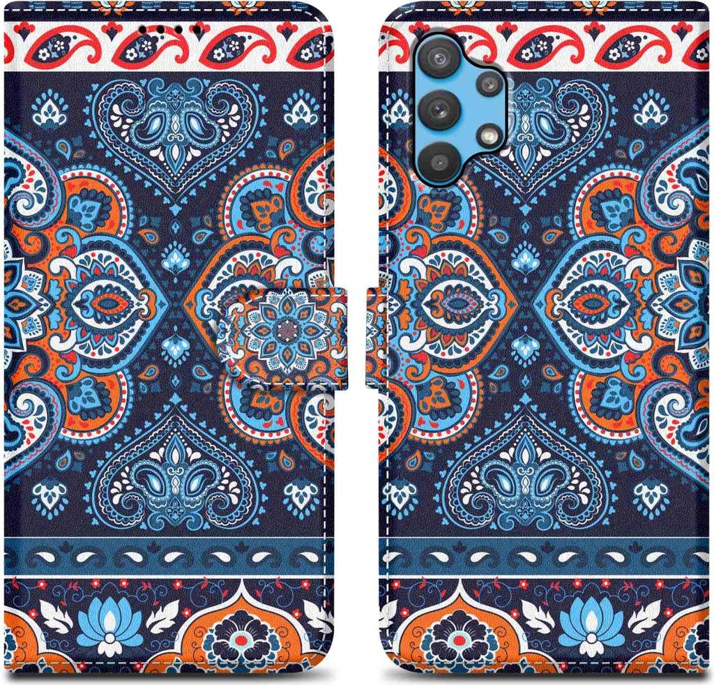 Cadorabo Schutzhülle für Samsung Galaxy A32 5G Hülle Design Blau Handyhülle Schutzhülle Etui Magnetisch Case Cover