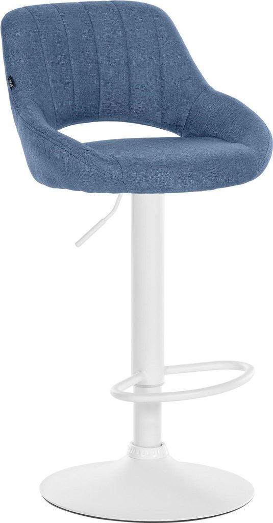 Barhocker SEGAD - Stoff Blau 46.5x48x85 cm Weiß | Barstuhl Mit Lehne Tresenhocker Tresenstuhl Kneipenhocker Kneipenstuhl