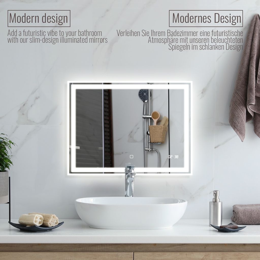 Aquamarin® LED Badspiegel - 80x60 cm, Beschlagfrei, Produktbild 3