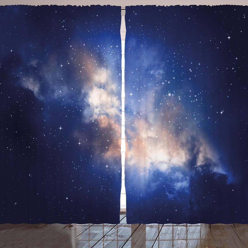 ARANDE Galaxis Gardine, Nebel Bewölkten Himmel Magische Ansicht Sterne Nachthimmel Milchstraße, 280 x 225 cm, Navy blau