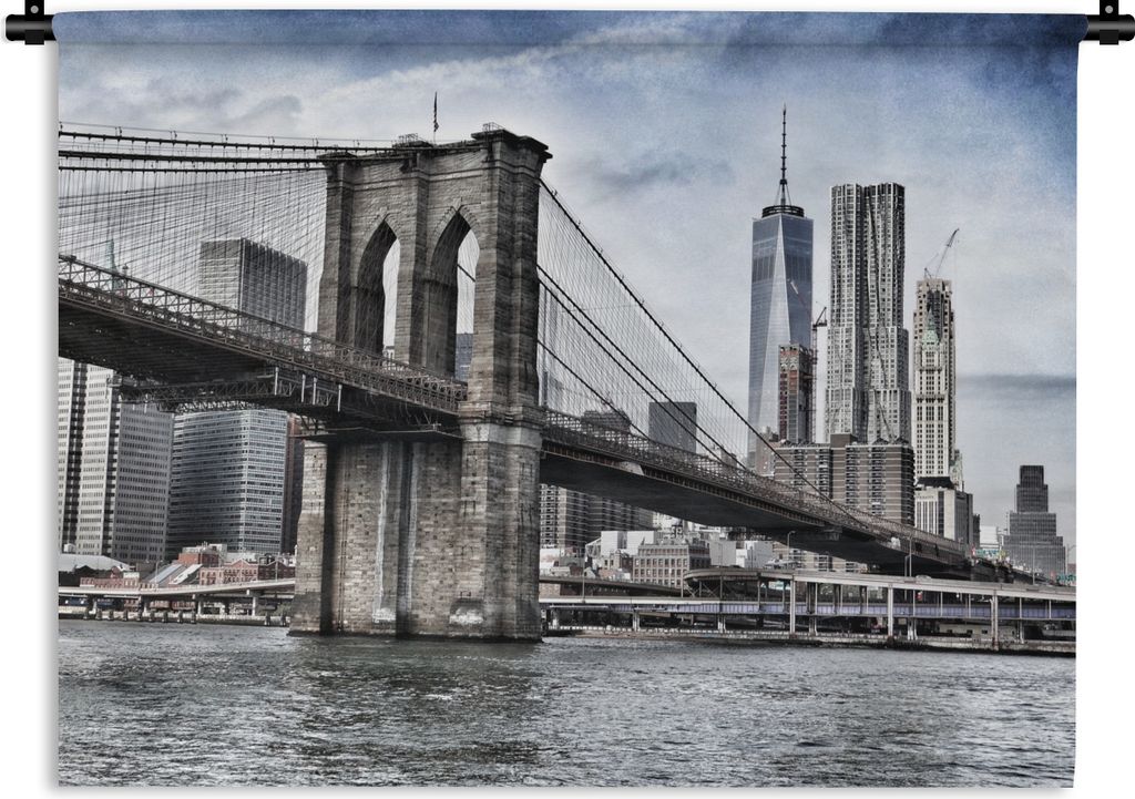 MuchoWow Wandteppich Wandbehang New York - Architektur - Wasser 120x90 cm Tapisserie Dekoration Wandtuch - Wohnen - Aufhänger für die Wand